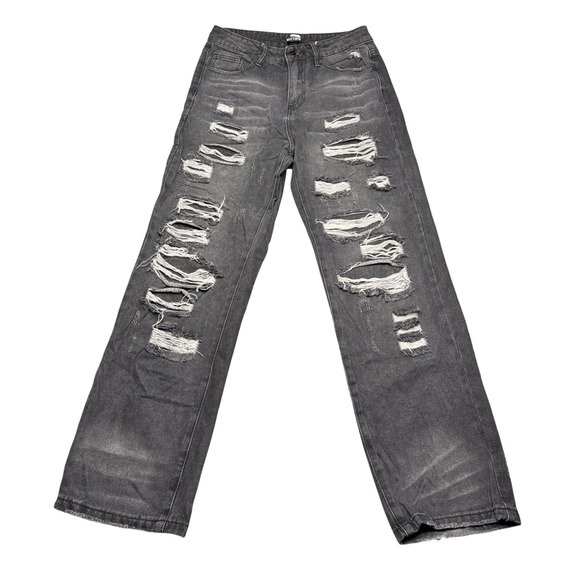 Hot Topic‎ Distressed Grunge Ripped Jeans Black Wash Wide Leg Denim Men 28Wx32L - Picture 1 of 9